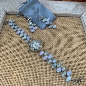 Mother of Pearl Quart Watch and Earrings Wardrobe Set